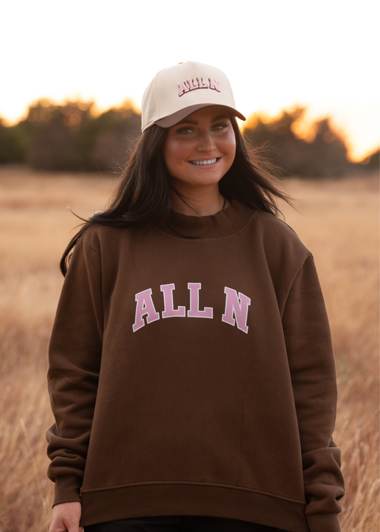 ALL N Varsity Brown Oversized Mockneck