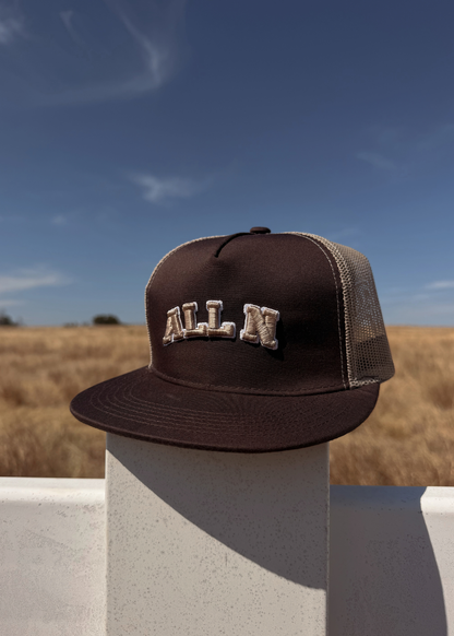Chocolate Flat Bill w/Puff All N Varsity Lettering