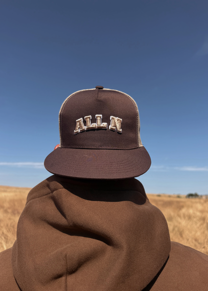 Chocolate Flat Bill w/Puff All N Varsity Lettering